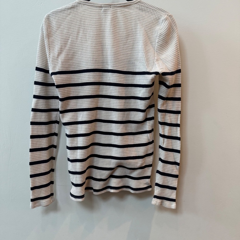 J Crew Henley Shirt Women S Waffle Knit Stripe Minimalist Capsule Heritage Prep - Picture 4 of 9